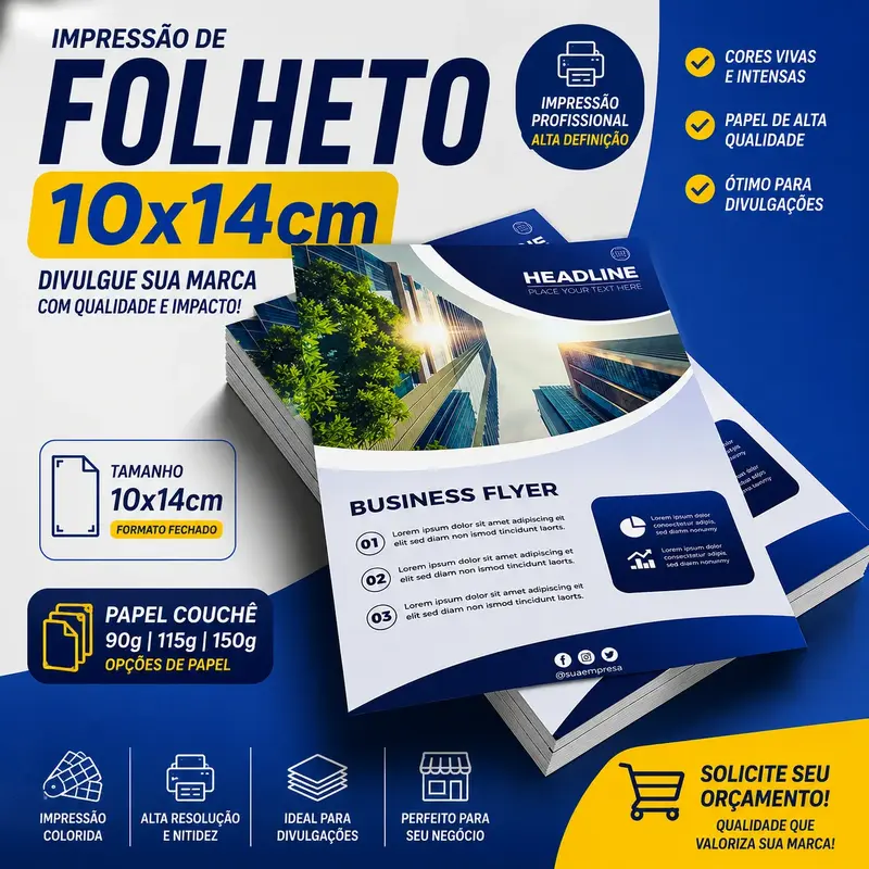 Folheto 10x14 cm – Impressão Colorida em Alta Qualidade só frente - 90g