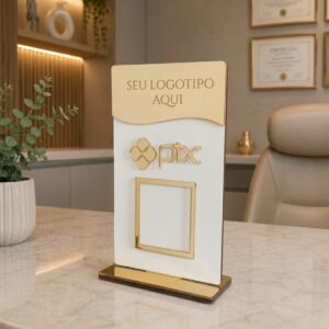 Display de Mesa Personalizado para Pix com Logotipo em Acrílico – Placa Premium para Balcão, Recepção e Loja